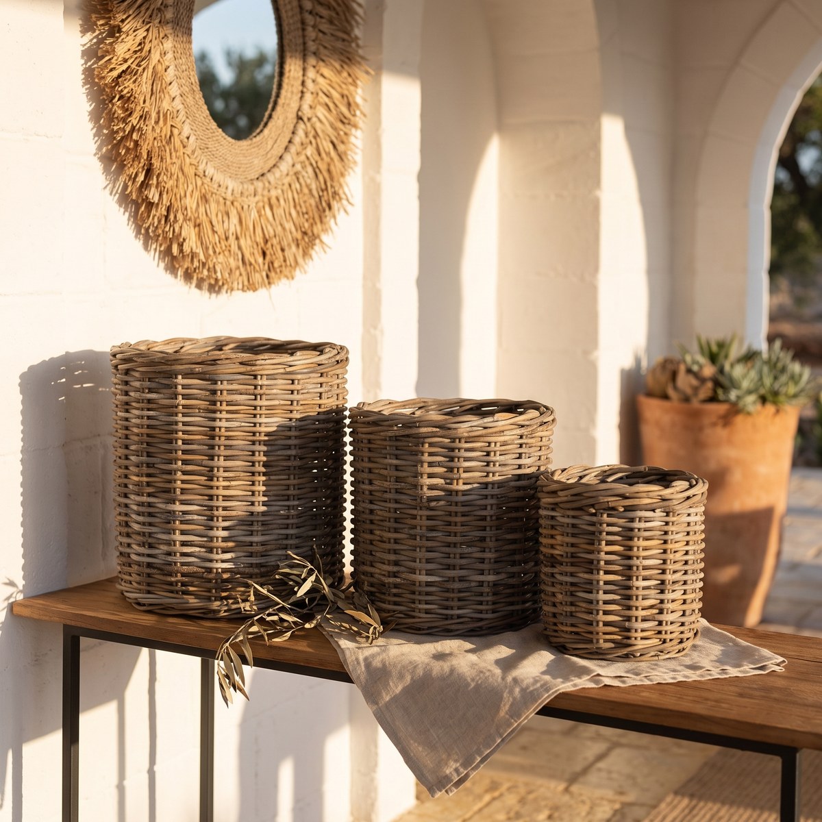 Rattan Korb Polut Round 3er Set